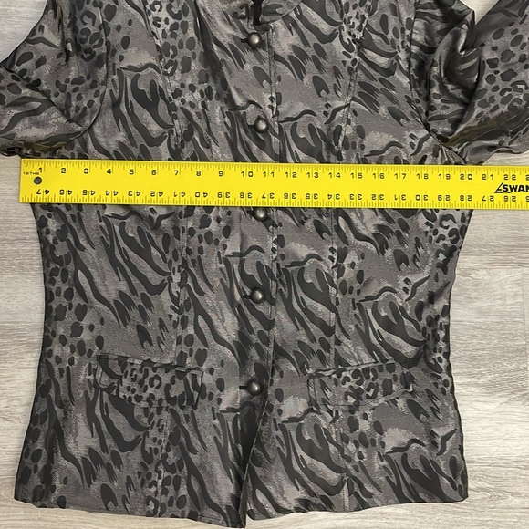 Coldwater Creek Black & Silver Print Button Down Blazer / Jacket Size Medium - Picture 9 of 16